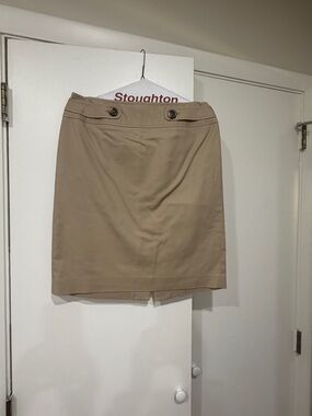 LOFT Tan Button-Waist Pencil Skirt